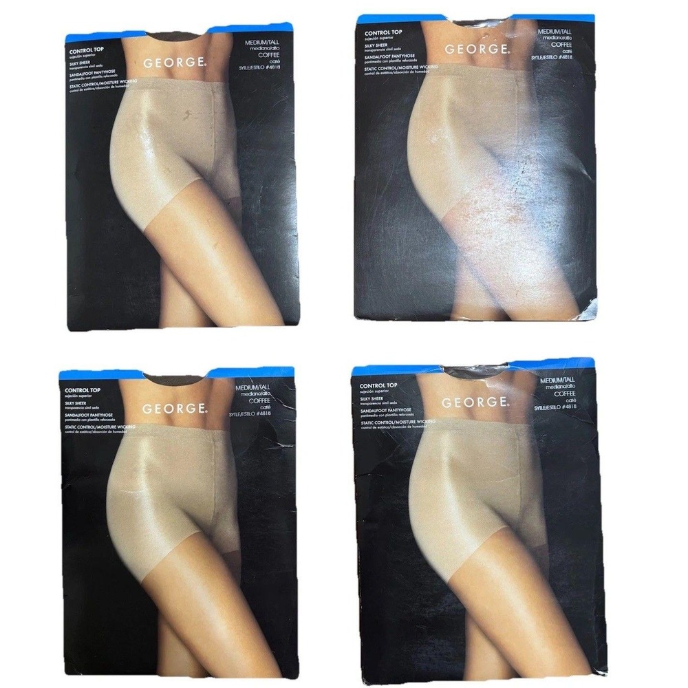 4*NEW y2k George Fashion Pinstripe Control Top Legwear Coffee Medium Bundle old‎